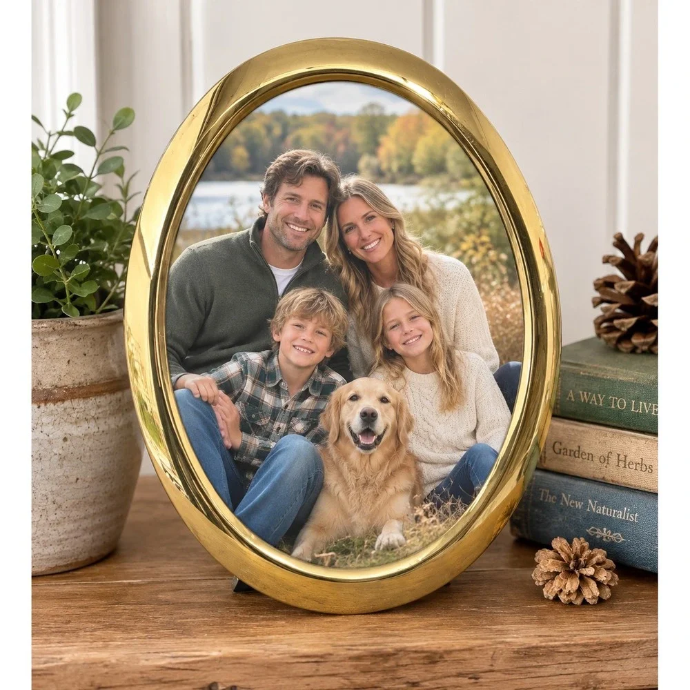 Vtg Intercraft Photo Frame Gold Solid Brass Oval 8x10 Polished Lacquer Coated